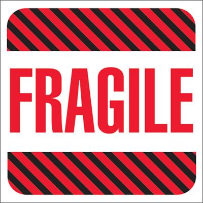 4" x 4" - Fragile with Stripes Labels
