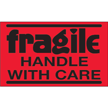 3 x 5" Fragile Handle with Care (Flourescent Red) Labels