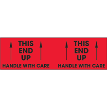 3" x 10" - This End Up Handle with Care Labels (Red)