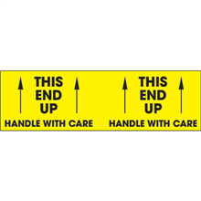 3" x 10" - This End Up Handle with Care Labels (Yellow)