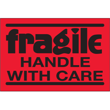 2 x 3" Fragile Handle with Care (Flourescent Red) Labels
