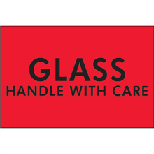 2 x 3" Glass Handle with Care (Flourescent Red) Labels