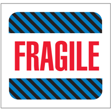 4" x 4" - Fragile with Blue Stripes Labels